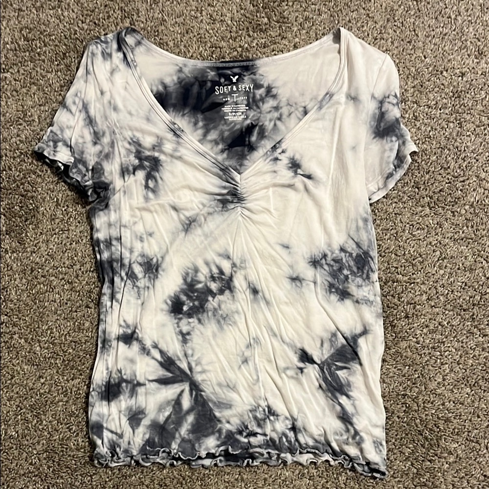 Women's Tie-Dye Top - Navy and White